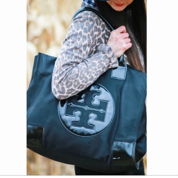 Tory Burch Ella Nylon Large Tote Bag In Black - Picture 1 of 7
